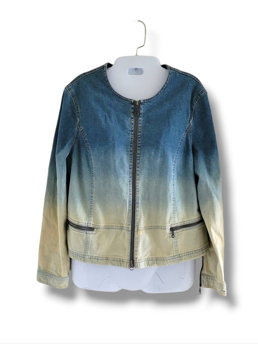 Spanner | Blue/Cream 90s/Y2K Ombré Denim Moto-Style Jacket (SIZE S)